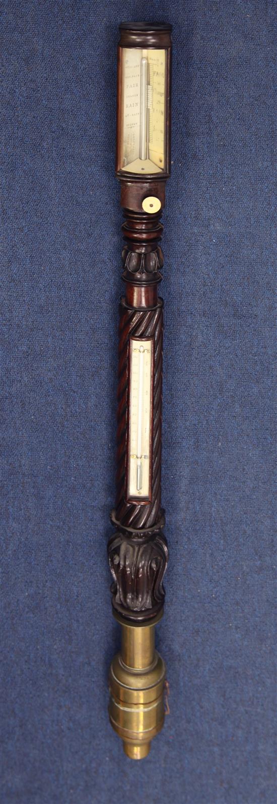 An early Victorian carved mahogany stick barometer, 3ft